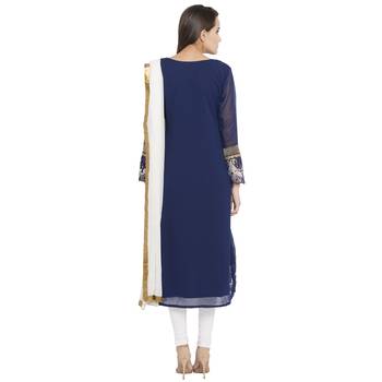 Blue Printed Georgette Salwar With Dupatta 4