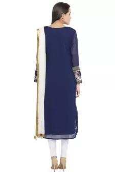 Blue Printed Georgette Salwar With Dupatta