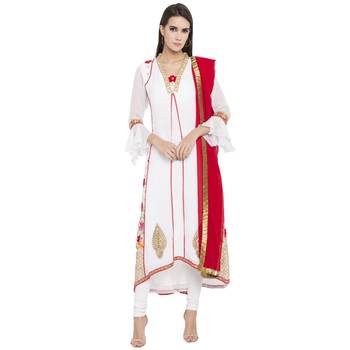 White Printed Georgette Salwar With Dupatta 1