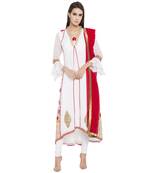 White Printed Georgette Salwar With Dupatta