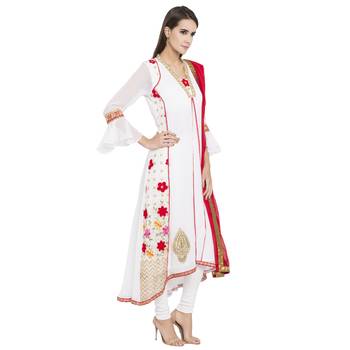 White Printed Georgette Salwar With Dupatta 2