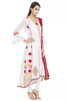 White Printed Georgette Salwar With Dupatta