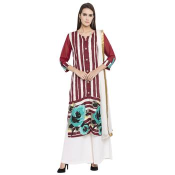Red Printed Cotton Salwar With Dupatta 1