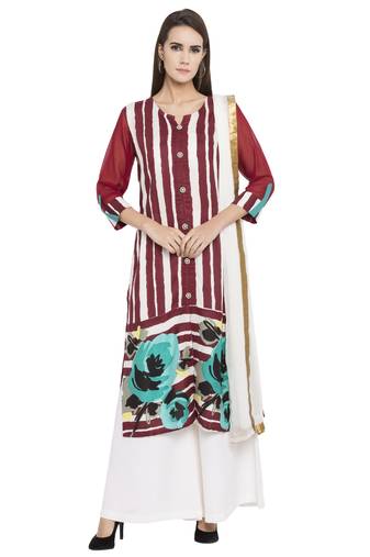 Red Printed Cotton Salwar With Dupatta