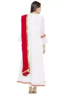 White Printed Georgette Salwar With Dupatta