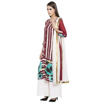 Red Printed Cotton Salwar With Dupatta 3