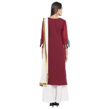 Red Printed Cotton Salwar With Dupatta 4