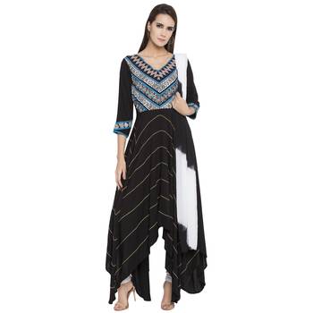 Black Printed Cotton Salwar With Dupatta 1