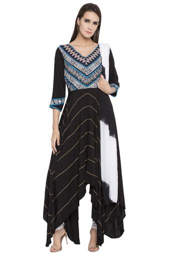 Black Printed Cotton Salwar With Dupatta
