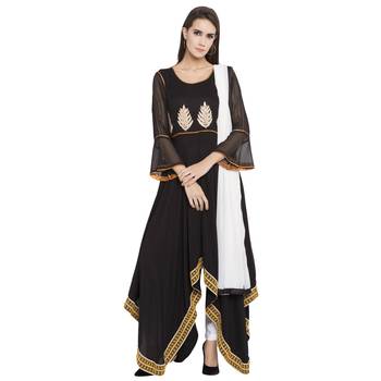Black Embroidered Cotton Salwar With Dupatta 1