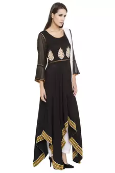 Black Embroidered Cotton Salwar With Dupatta