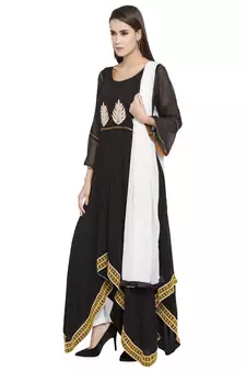 Black Embroidered Cotton Salwar With Dupatta