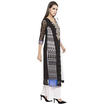 Black Embroidered Georgette Salwar With Dupatta 2