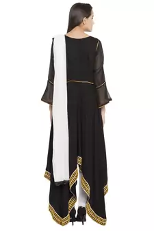 Black Embroidered Cotton Salwar With Dupatta
