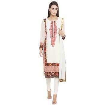 Off White Embroidered Georgette Salwar With Dupatta 1