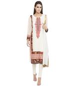 Off White Embroidered Georgette Salwar With Dupatta