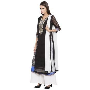 Black Embroidered Georgette Salwar With Dupatta 3