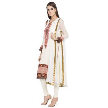 Off White Embroidered Georgette Salwar With Dupatta 3