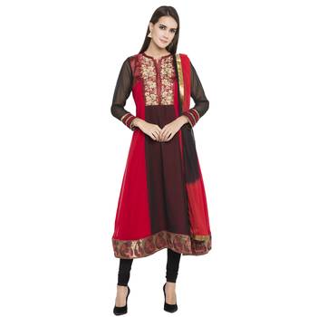 Black Embroidered Georgette Salwar With Dupatta 1