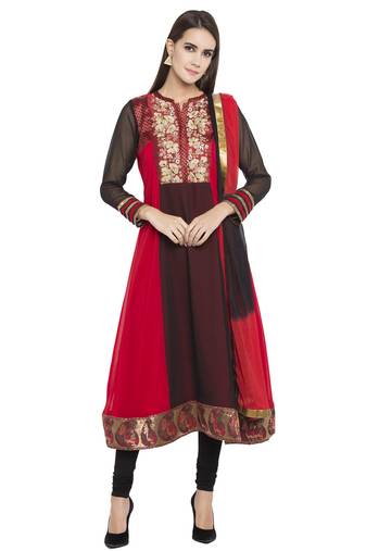 Black Embroidered Georgette Salwar With Dupatta