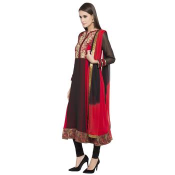 Black Embroidered Georgette Salwar With Dupatta 3