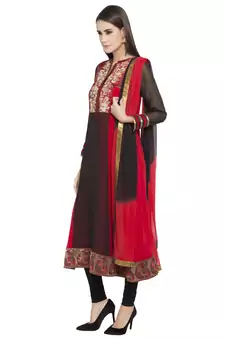 Black Embroidered Georgette Salwar With Dupatta