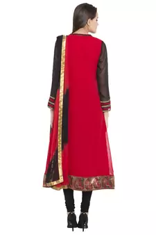 Black Embroidered Georgette Salwar With Dupatta