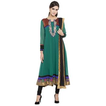 Teal Embroidered Georgette Salwar With Dupatta 1