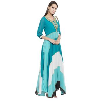 Teal Blue Embroidered Georgette Salwar With Dupatta 2
