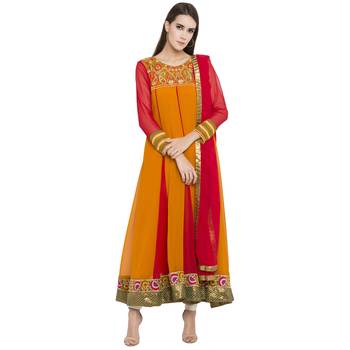 Mustard Embroidered Georgette Salwar With Dupatta 1