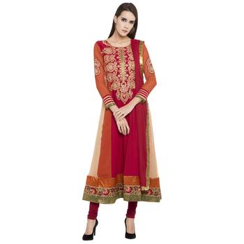 Red Embroidered Georgette Salwar With Dupatta 1