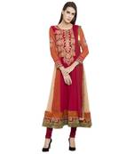 Red Embroidered Georgette Salwar With Dupatta