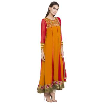 Mustard Embroidered Georgette Salwar With Dupatta 2
