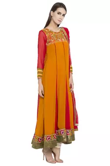 Mustard Embroidered Georgette Salwar With Dupatta