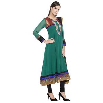 Teal Embroidered Georgette Salwar With Dupatta 2