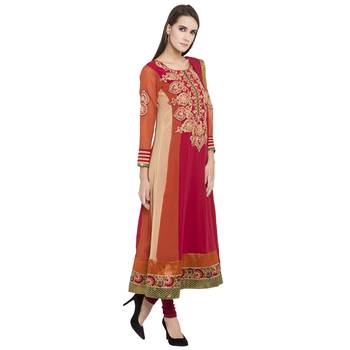 Red Embroidered Georgette Salwar With Dupatta 2
