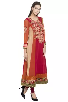 Red Embroidered Georgette Salwar With Dupatta