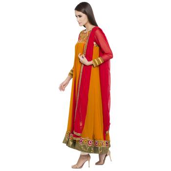 Mustard Embroidered Georgette Salwar With Dupatta 3