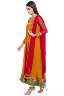 Mustard Embroidered Georgette Salwar With Dupatta