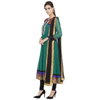 Teal Embroidered Georgette Salwar With Dupatta 3