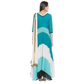 Teal Blue Embroidered Georgette Salwar With Dupatta 4