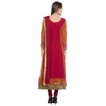Red Embroidered Georgette Salwar With Dupatta 4