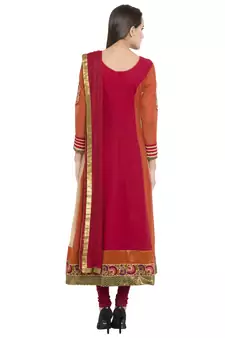 Red Embroidered Georgette Salwar With Dupatta