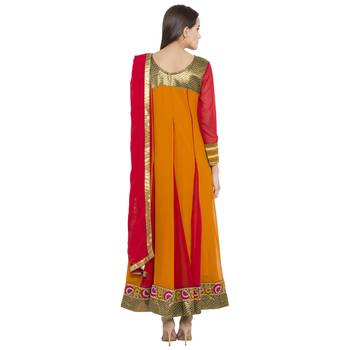 Mustard Embroidered Georgette Salwar With Dupatta 4