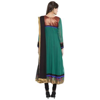 Teal Embroidered Georgette Salwar With Dupatta 4