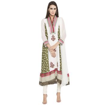 Off White Embroidered Georgette Salwar With Dupatta 1