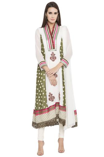 Off White Embroidered Georgette Salwar With Dupatta