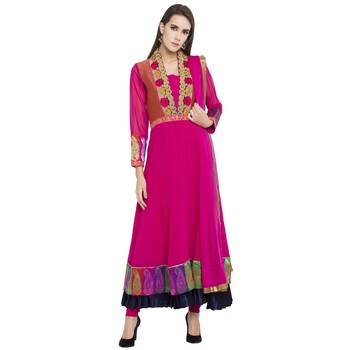 Pink Embroidered Georgette Salwar With Dupatta 1
