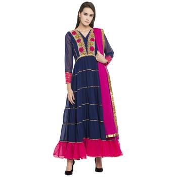 Blue Embroidered Georgette Salwar With Dupatta 1