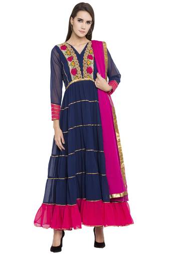 Blue Embroidered Georgette Salwar With Dupatta